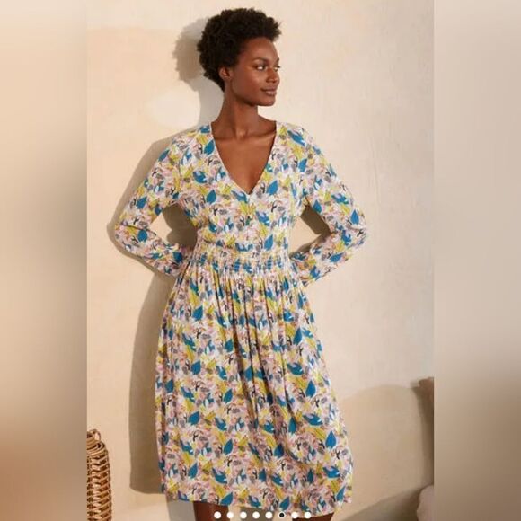 Boden Susannah Smocked Toucan Print Dress Size 14L - Picture 3 of 9